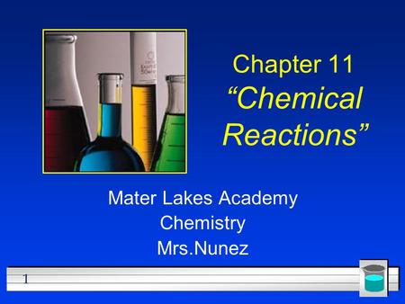 1 Chapter 11 “Chemical Reactions” Mater Lakes Academy Chemistry Mrs.Nunez.