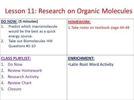 Lesson 11: Research on Organic Molecules