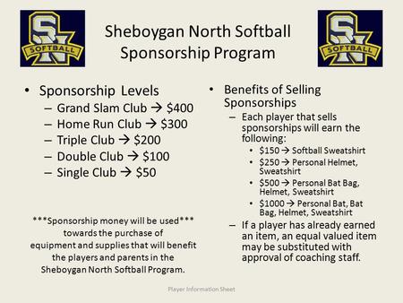 Sheboygan North Softball Sponsorship Program