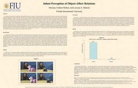 Infant Perception of Object-Affect Relations Mariana Vaillant-Molina and Lorraine E. Bahrick Florida International University Presented at the Society.