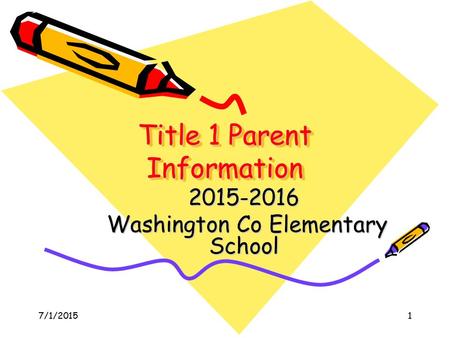 1 Title 1 Parent Information Title 1 Parent Information 2015-2016 Washington Co Elementary School Washington Co Elementary School 7/1/2015.