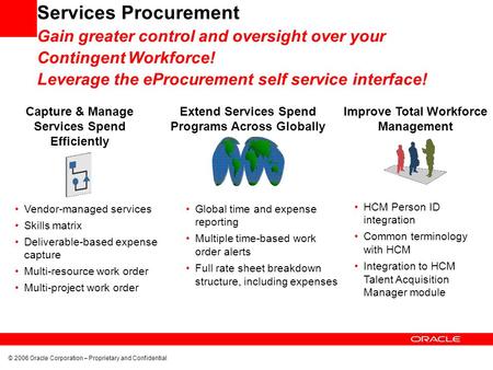 © 2006 Oracle Corporation – Proprietary and Confidential Capture & Manage Services Spend Efficiently Extend Services Spend Programs Across Globally Improve.