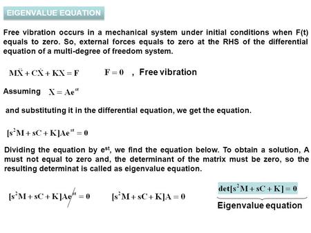 , Free vibration Eigenvalue equation EIGENVALUE EQUATION