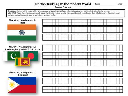 Nation-Building in the Modern World News Stories News Story Assignment 1: India Name_________________ Period ____ News Story Assignment 2: Pakistan, Bangladesh.