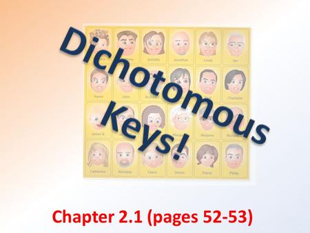 Dichotomous Keys! Chapter 2.1 (pages 52-53).
