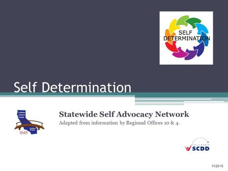 Self Determination Statewide Self Advocacy Network Adapted from information by Regional Offices 10 & 4. 11/20/15.