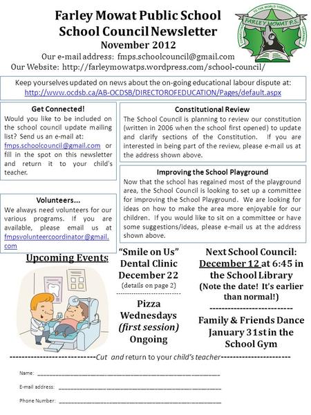 Farley Mowat Public School School Council Newsletter November 2012 Our  address: Our Website: