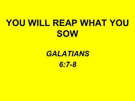 YOU WILL REAP WHAT YOU SOW