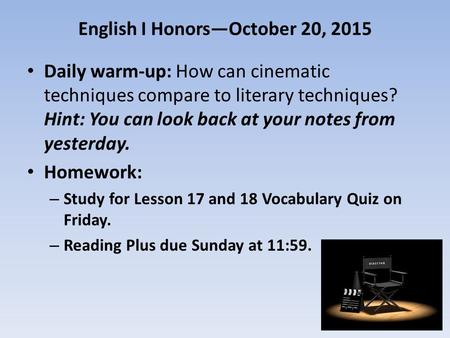English I Honors—October 20, 2015