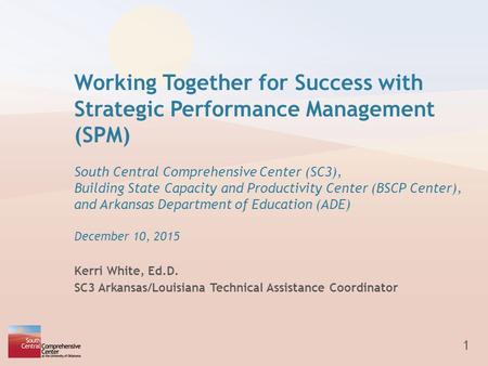 Working Together for Success with Strategic Performance Management (SPM) South Central Comprehensive Center (SC3), Building State Capacity and Productivity.