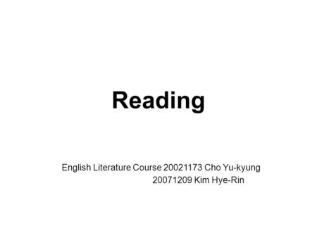 English Literature Course Cho Yu-kyung Kim Hye-Rin