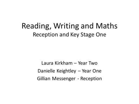 Reading, Writing and Maths Reception and Key Stage One