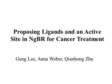 Proposing Ligands and an Active Site in NgBR for Cancer Treatment Geng Lee, Anna Weber, Qianhong Zhu.