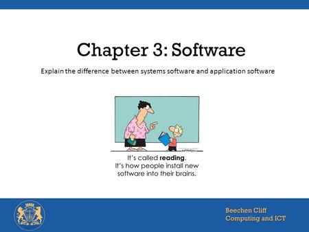 Chapter 3: Software Explain the difference between systems software and application software http://www.teach-ict.com/gcse_computing/ocr/211_hardware_software/types_sw/home_types_sw.htm.