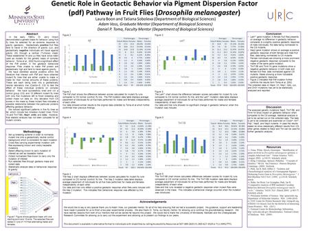 Genetic Role in Geotactic Behavior via Pigment Dispersion Factor (pdf) Pathway in Fruit Flies (Drosophila melanogaster) Laura Boon and Tatiana Soboleva.