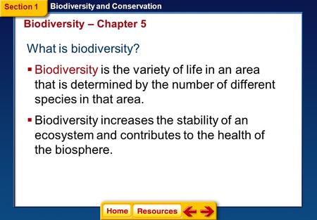 What is biodiversity? Biodiversity – Chapter 5  Biodiversity is the variety of life in an area that is determined by the number of different species.