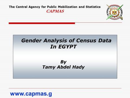Gender Analysis of Census Data In EGYPT By Tamy Abdel Hady The Central Agency for Public Mobilization and Statistics CAPMAS www.capmas.g ov.eg.
