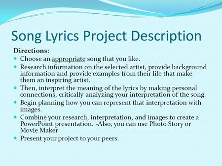 Song Lyrics Project Description