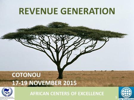 AFRICAN CENTERS OF EXCELLENCE COTONOU 17-19 NOVEMBER 2015 REVENUE GENERATION 1.