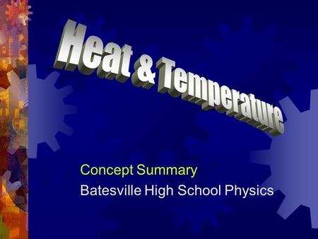 Concept Summary Batesville High School Physics. Historical Heat  As late as 200 years ago, heat was regarded as a fluid, called “caloric”.  It was believed.