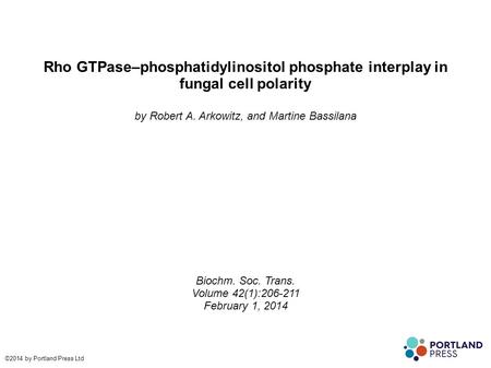Rho GTPase–phosphatidylinositol phosphate interplay in fungal cell polarity by Robert A. Arkowitz, and Martine Bassilana Biochm. Soc. Trans. Volume 42(1):206-211.
