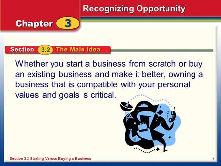 Recognizing Opportunity 1 Whether you start a business from scratch or buy an existing business and make it better, owning a business that is compatible.