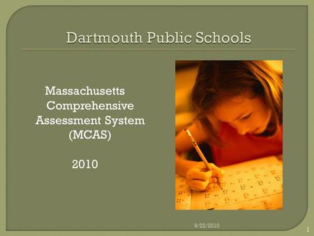 Massachusetts Comprehensive Assessment System (MCAS) 2010 1 9/22/2010.