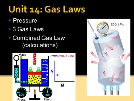 Unit 14: Gas Laws Pressure 3 Gas Laws Combined Gas Law (calculations)