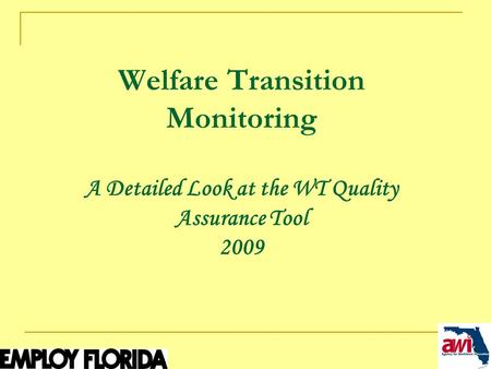1 Welfare Transition Monitoring A Detailed Look at the WT Quality Assurance Tool 2009.