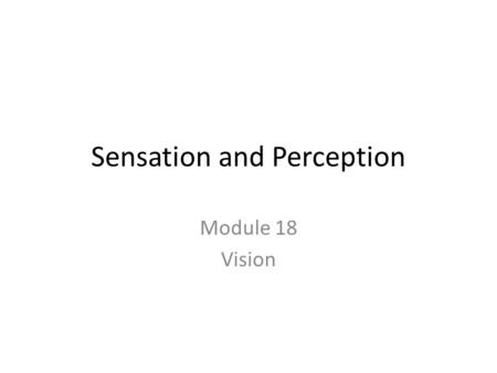Sensation and Perception Module 18 Vision. Energy=Light We only see a small spectrum of light rays 2 characteristics determine our sensory experiences.