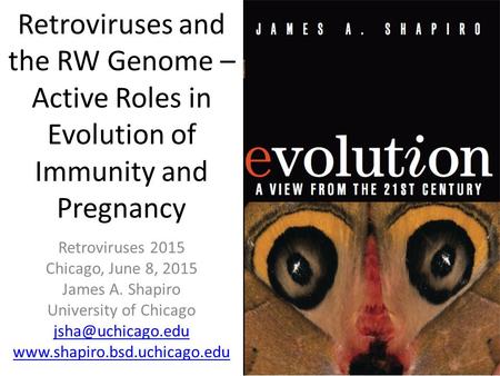 Retroviruses and the RW Genome – Active Roles in Evolution of Immunity and Pregnancy Chicago, June 8, 2015 James A. Shapiro University of Chicago jsha@uchicago.edu.