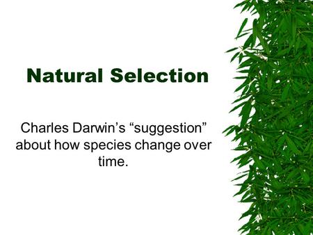 Natural Selection Charles Darwin’s “suggestion” about how species change over time.