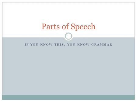 IF YOU KNOW THIS, YOU KNOW GRAMMAR Parts of Speech.
