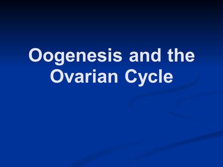 Oogenesis and the Ovarian Cycle. Basic Facts Females are born with all of the eggs that they will be capable of releasing during their lives The ability.
