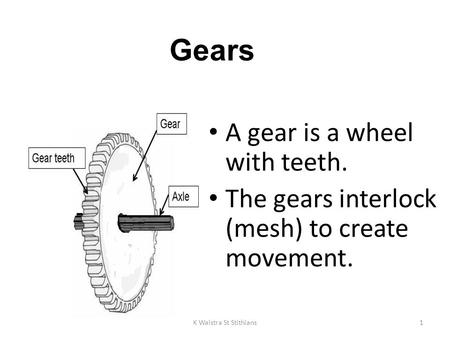 Gears A gear is a wheel with teeth.