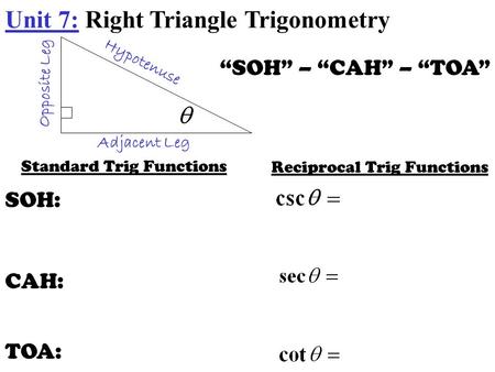 Unit 7: Right Triangle Trigonometry