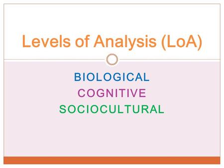 BIOLOGICAL COGNITIVE SOCIOCULTURAL Levels of Analysis (LoA)