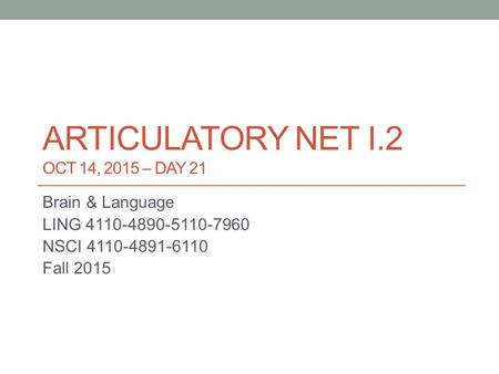 Articulatory Net I.2 Oct 14, 2015 – DAY 21
