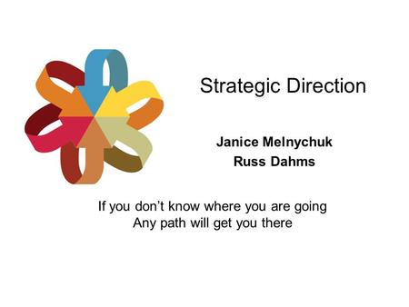 Strategic Direction Janice Melnychuk Russ Dahms If you don’t know where you are going Any path will get you there.