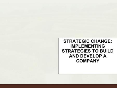 STRATEGIC CHANGE: IMPLEMENTING STRATEGIES TO BUILD AND DEVELOP A COMPANY to Build and Develop a Company.