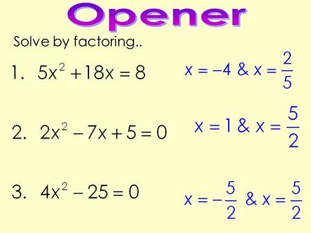 Solve by factoring... GSE Algebra I Today’s Question: When does a quadratic have an imaginary solution? Standard: MCC9-12..A.REI.4b.