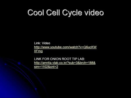 Cool Cell Cycle video Link: Video  IIFmg  IIFmg LINK FOR ONION ROOT TIP LAB: