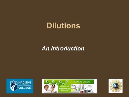 Dilutions An Introduction. Activity overview In this activity you will visualize what is meant by a ‘dilution’. You will also examine how to express the.