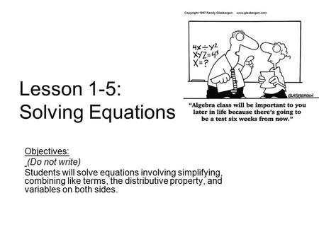 Lesson 1-5: Solving Equations