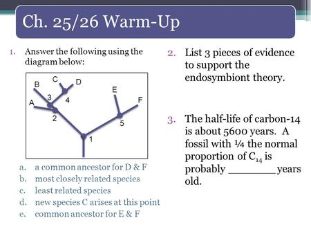 Ch. 25/26 Warm-Up Answer the following using the  diagram below: