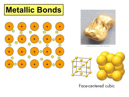 Metallic Bonds Quartz. Metal atoms are arranged in very compact and orderly patterns. Although metals do not bond ionically, they often form lattices.