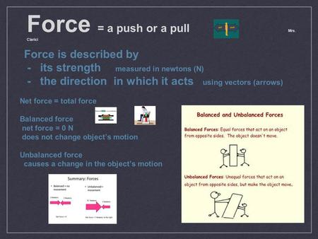 Force = a push or a pull Mrs. Clarici