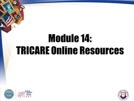 Module 14: TRICARE Online Resources. 2 Module Objectives After this module, you should be able to: Assist beneficiaries who use the Internet and TRICARE.
