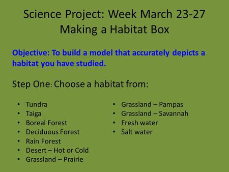 Science Project: Week March Making a Habitat Box