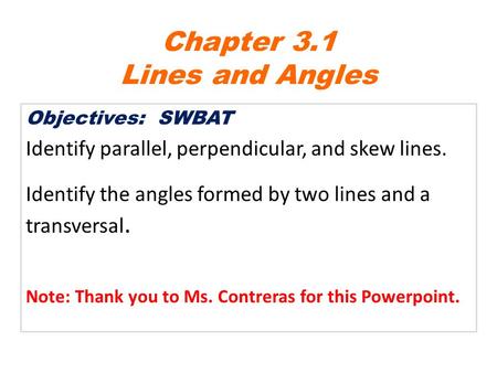 Chapter 3.1 Lines and Angles